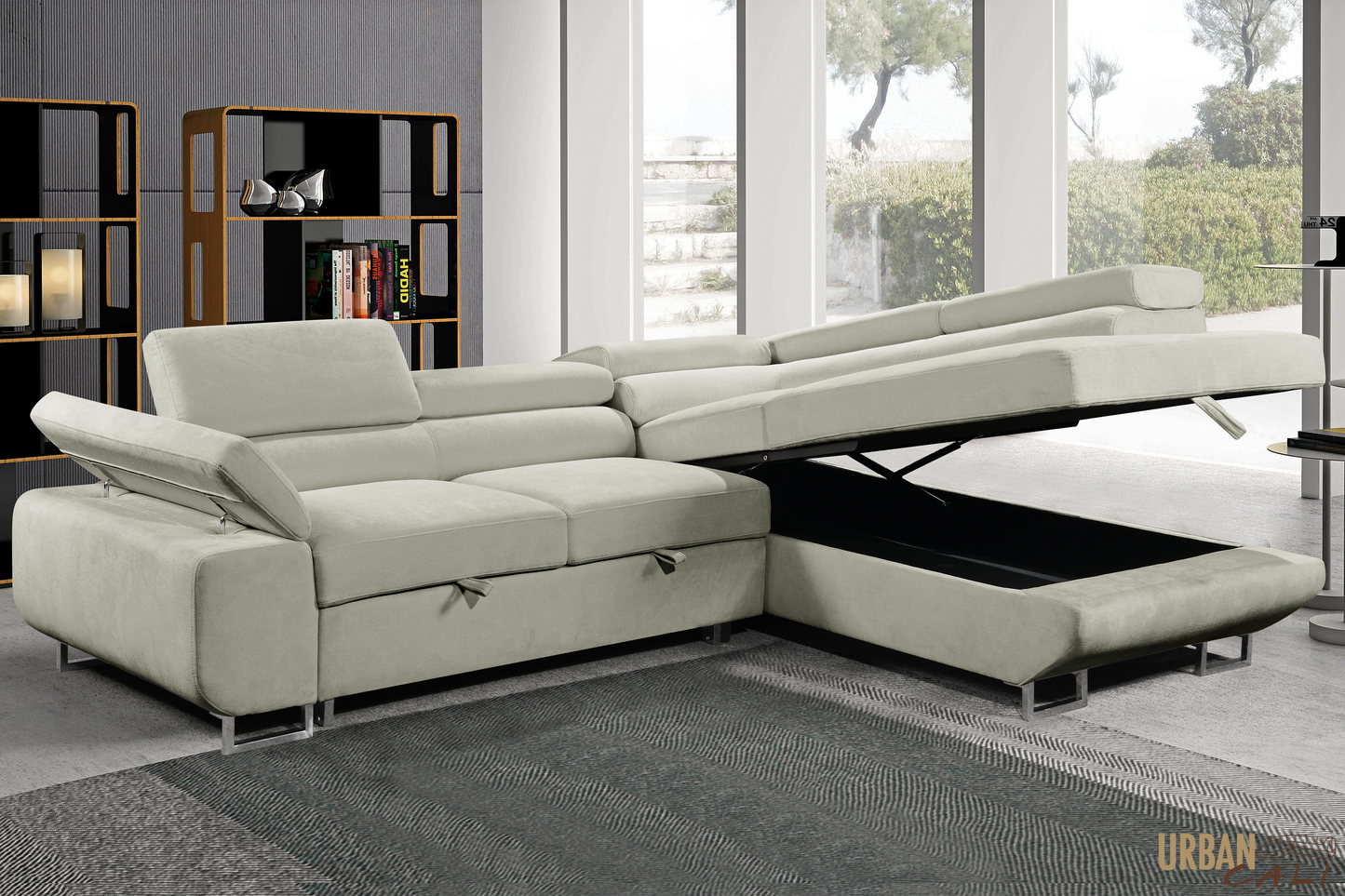 Hollywood Sleeper Sectional Sofa Bed with Adjustable Headrests and Storage Chaise - Available in 3 Colours