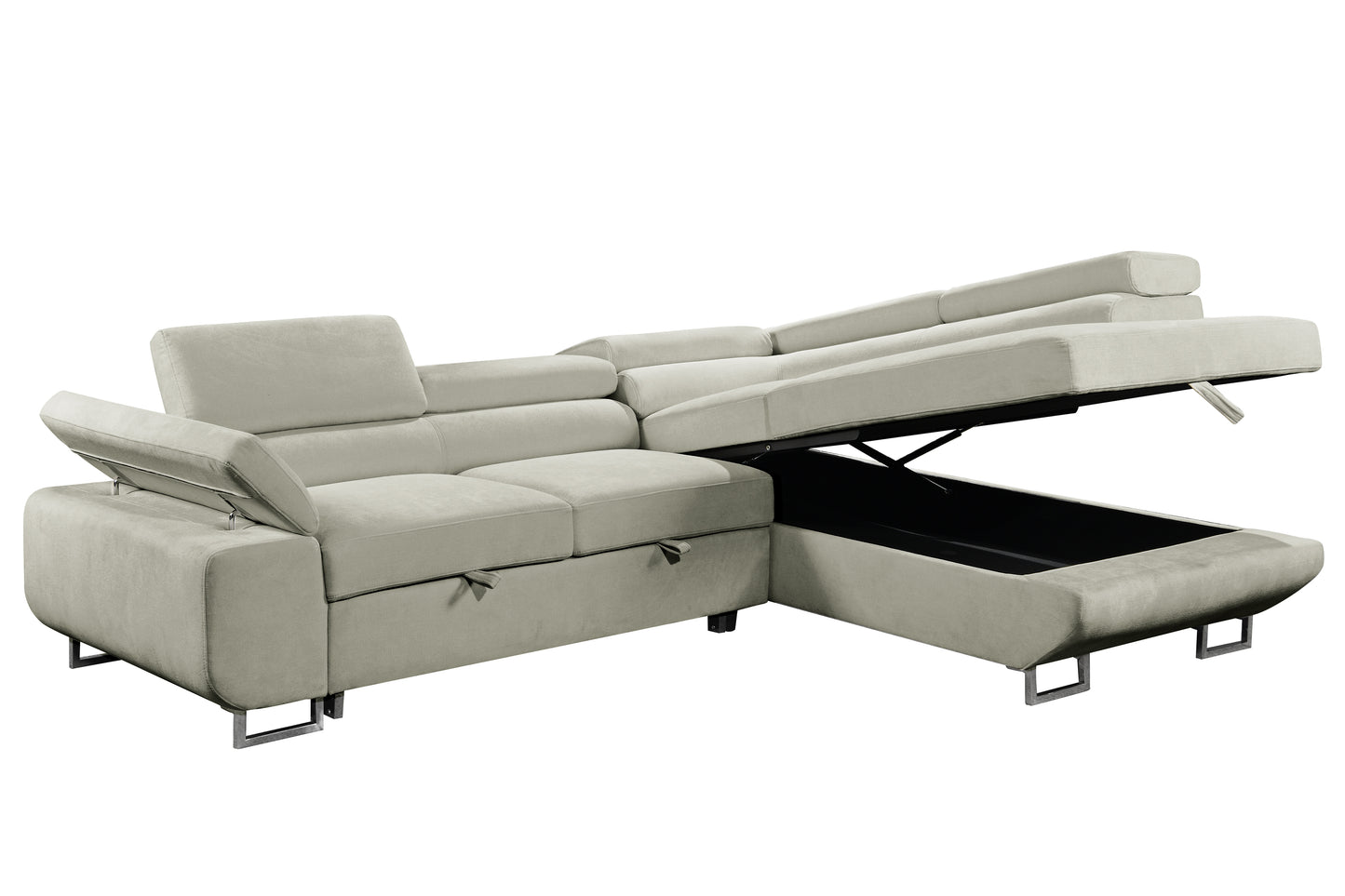 Hollywood Sleeper Sectional Sofa Bed with Adjustable Headrests and Storage Chaise - Available in 3 Colours