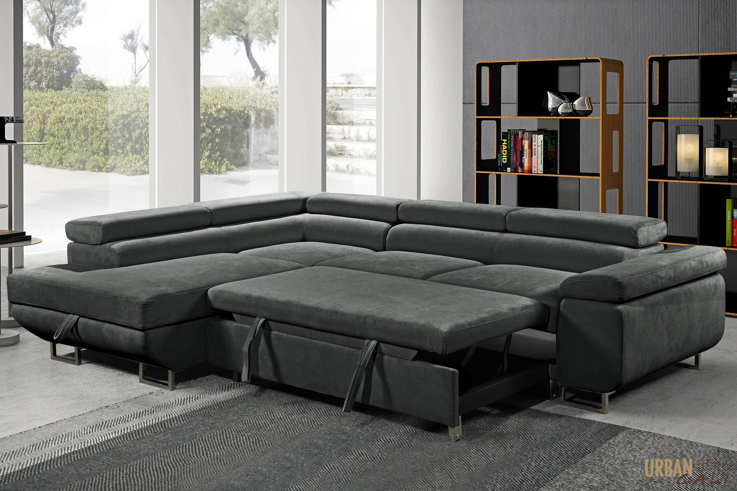 Hollywood Sleeper Sectional Sofa Bed with Adjustable Headrests and Storage Chaise - Available in 3 Colours