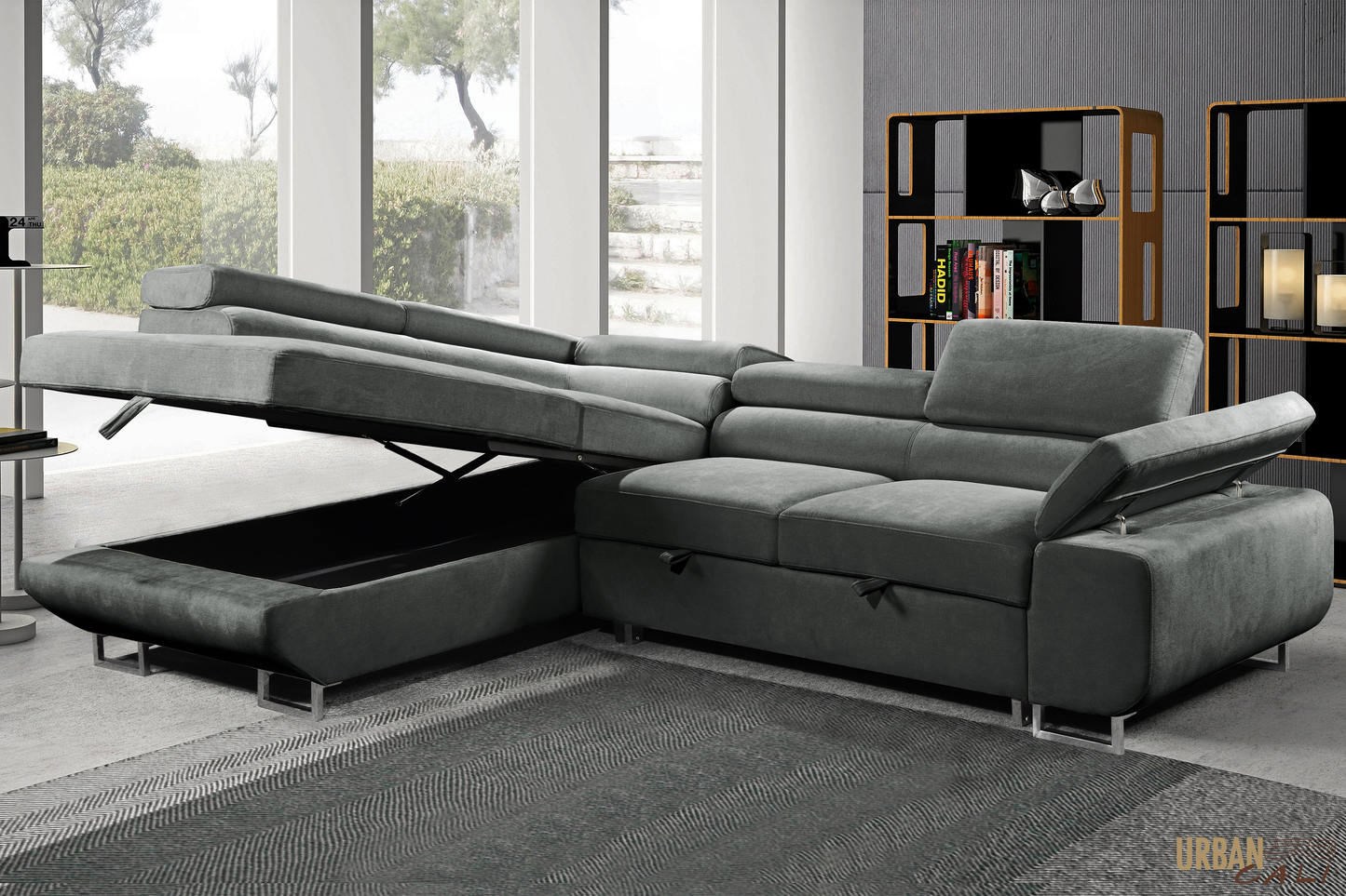 Hollywood Sleeper Sectional Sofa Bed with Adjustable Headrests and Storage Chaise - Available in 3 Colours