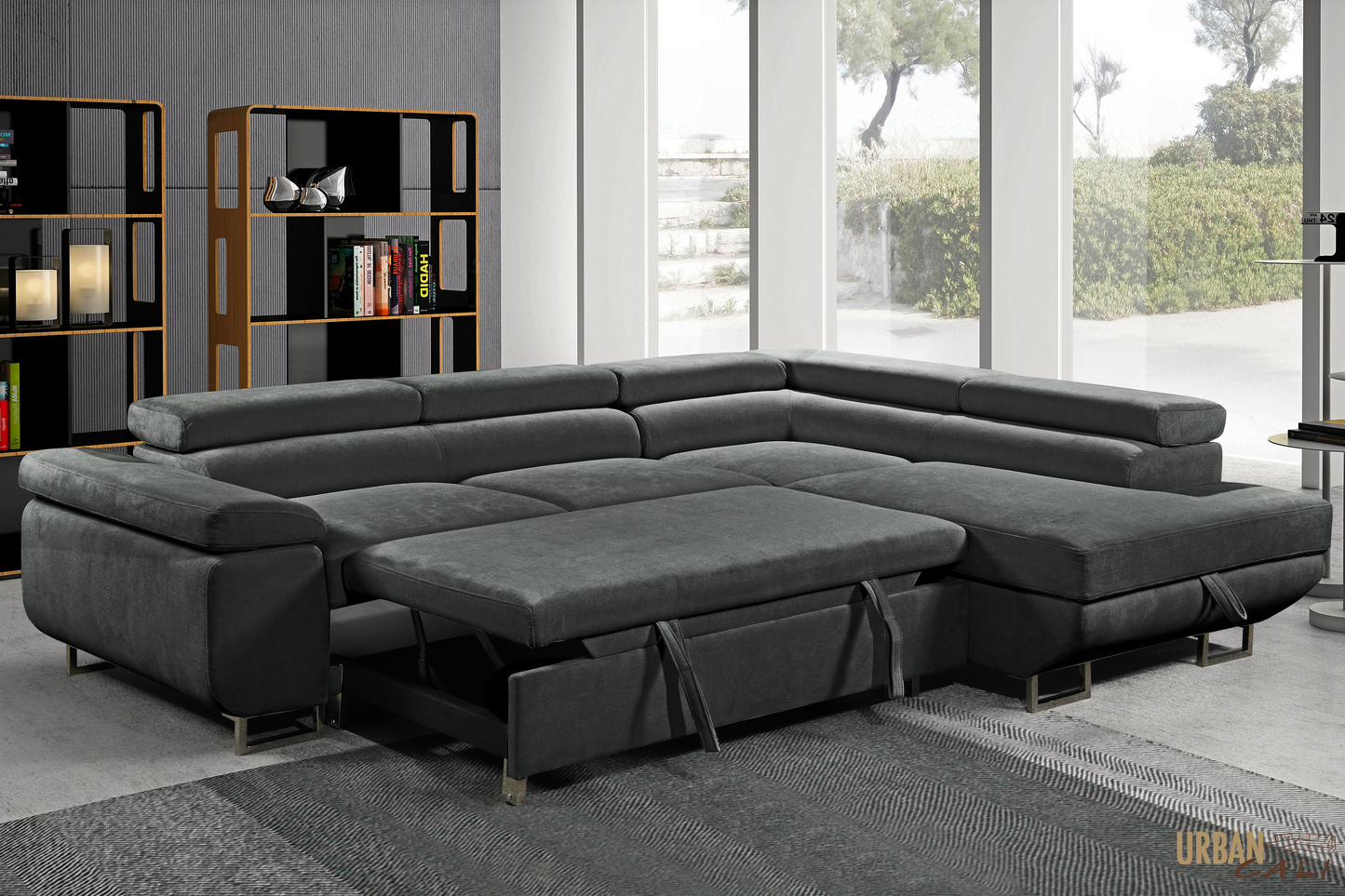 Hollywood Sleeper Sectional Sofa Bed with Adjustable Headrests and Storage Chaise - Available in 3 Colours