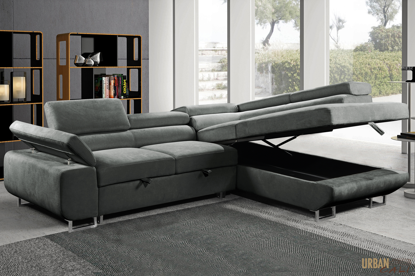 Hollywood Sleeper Sectional Sofa Bed with Adjustable Headrests and Storage Chaise - Available in 2 Colours