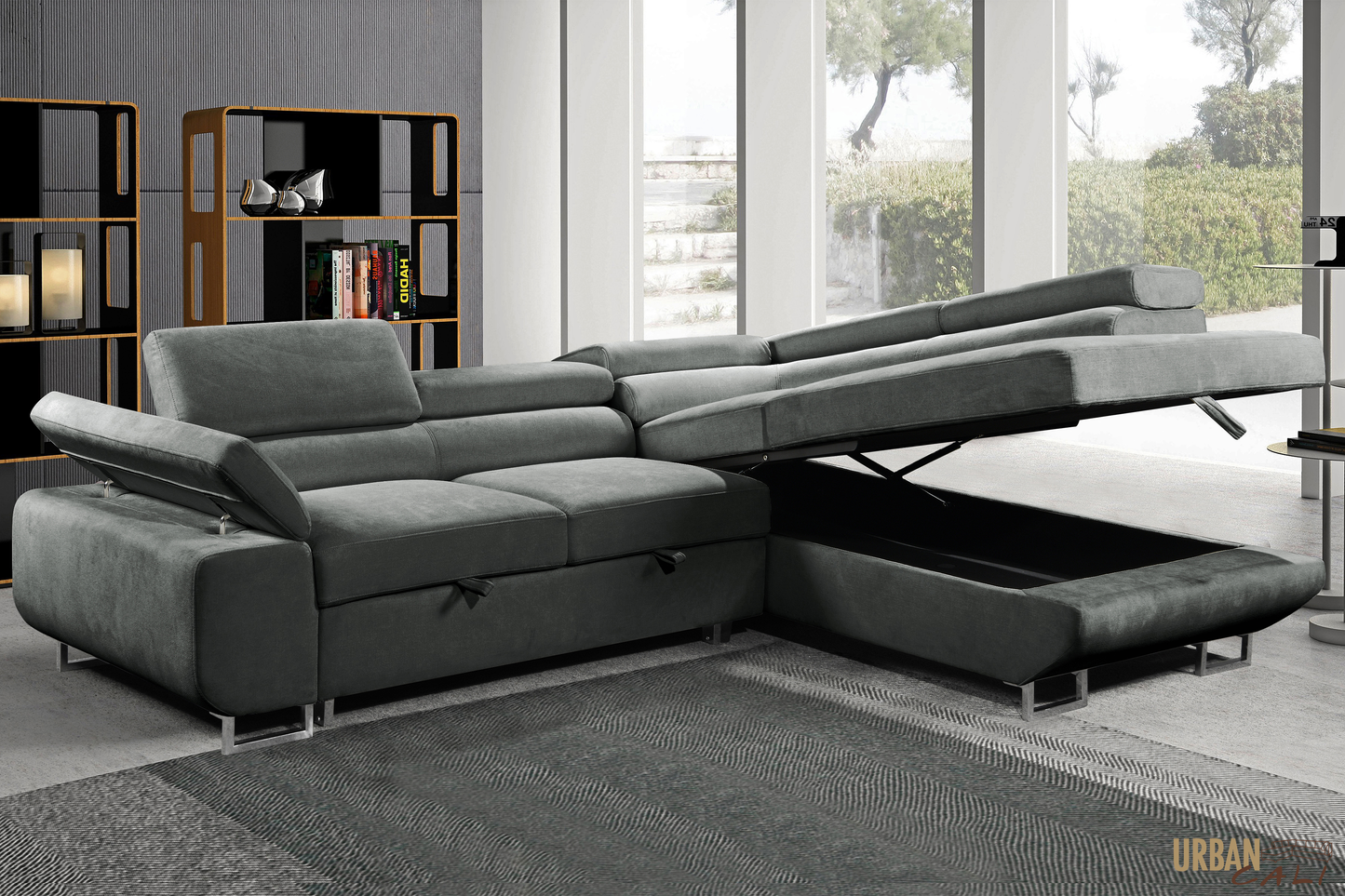 Hollywood Sleeper Sectional Sofa Bed with Adjustable Headrests and Storage Chaise - Available in 3 Colours