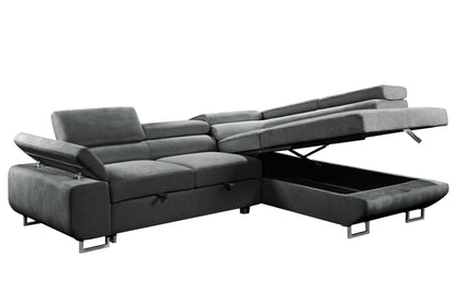 Hollywood Sleeper Sectional Sofa Bed with Adjustable Headrests and Storage Chaise - Available in 3 Colours