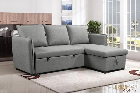 Laguna Sleeper Sectional Sofa Bed with Reversible Storage Chaise in Nela Ash