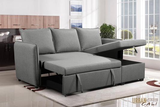 Laguna Sleeper Sectional Sofa Bed with Reversible Storage Chaise in Nela Ash