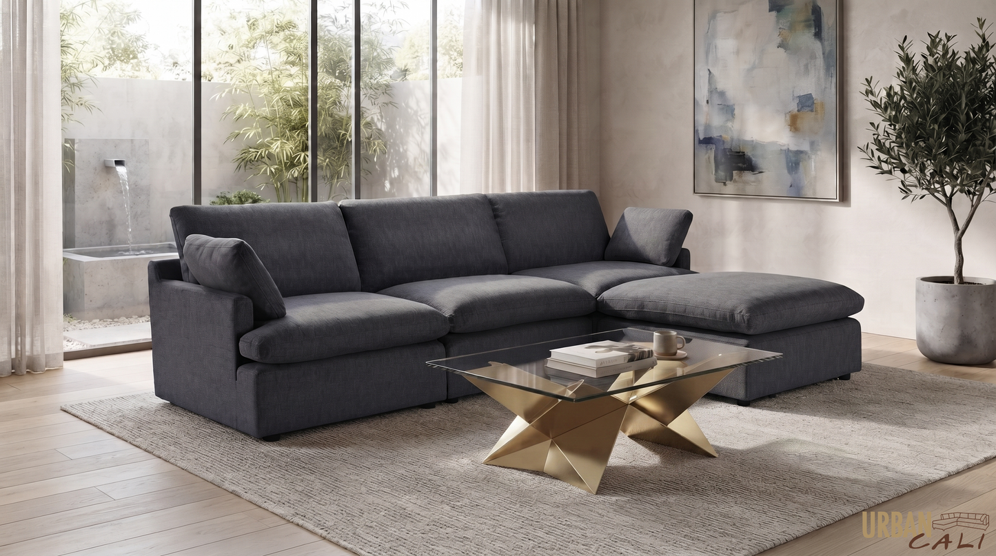 Long Beach Medium Modular Sectional Sofa with Ottoman - Available in 3 Colours