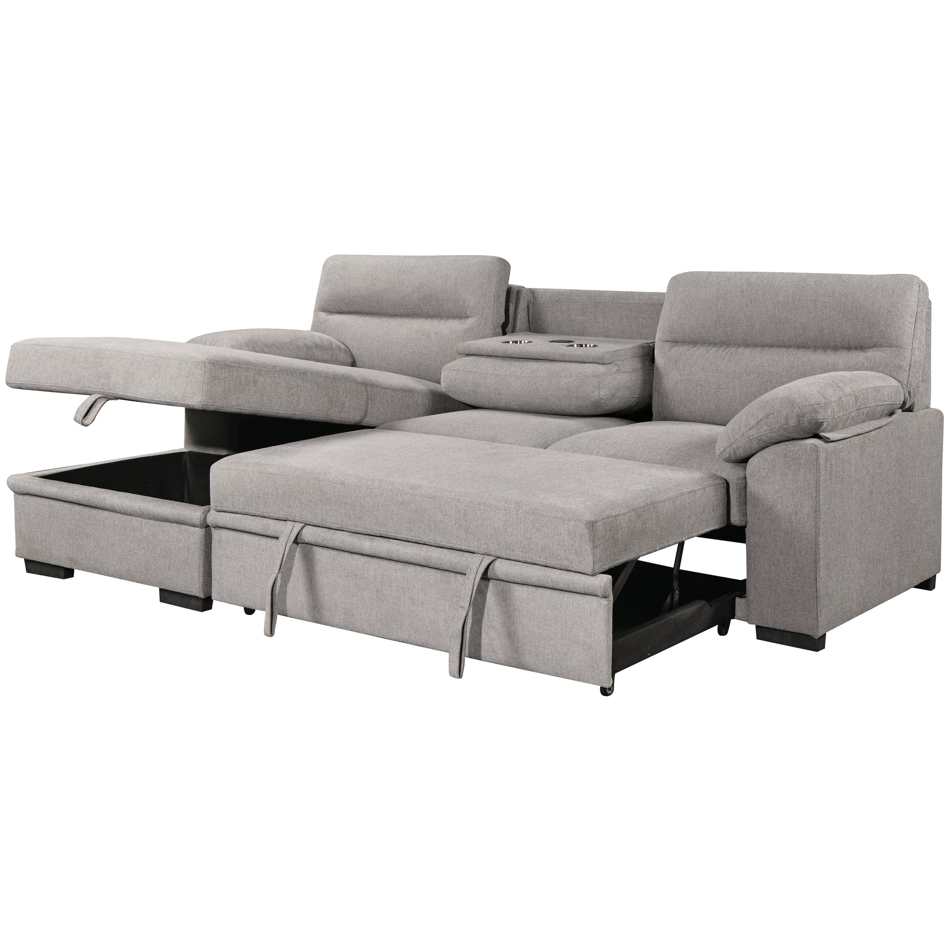 Urban Cali Malibu 94.5" Wide Sleeper Sectional Sofa Bed with Pull Down Tray, Cupholders Wireless Charger and Storage Chaise, image 28