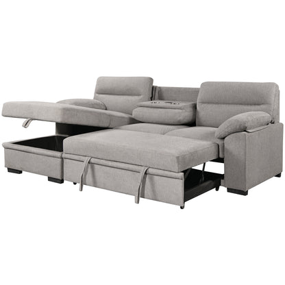 Urban Cali Malibu 94.5" Wide Sleeper Sectional Sofa Bed with Pull Down Tray, Cupholders Wireless Charger and Storage Chaise, image 28