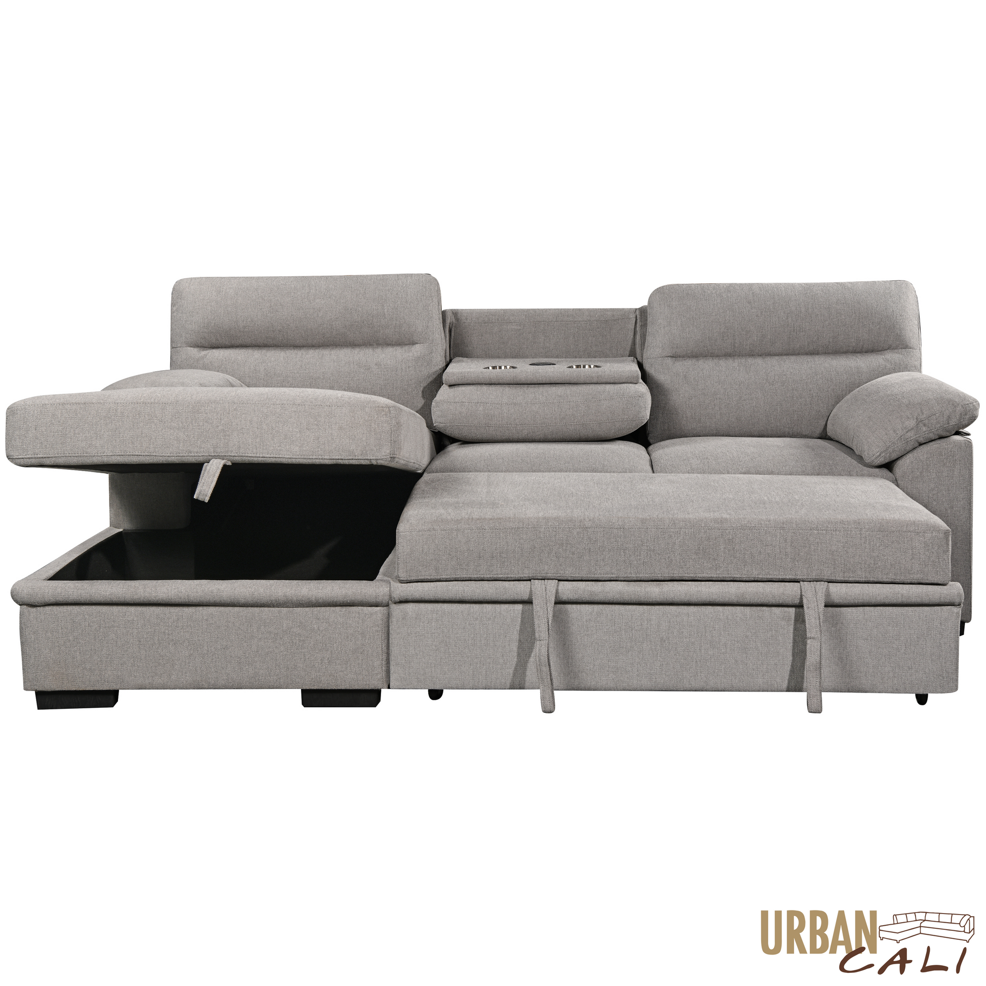Urban Cali Malibu 94.5" Wide Sleeper Sectional Sofa Bed with Pull Down Tray, Cupholders Wireless Charger and Storage Chaise, image 32