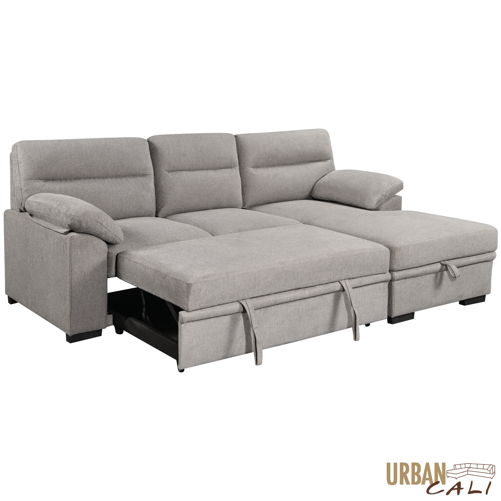 Urban Cali Malibu 94.5" Wide Sleeper Sectional Sofa Bed with Pull Down Tray, Cupholders Wireless Charger and Storage Chaise, image 38