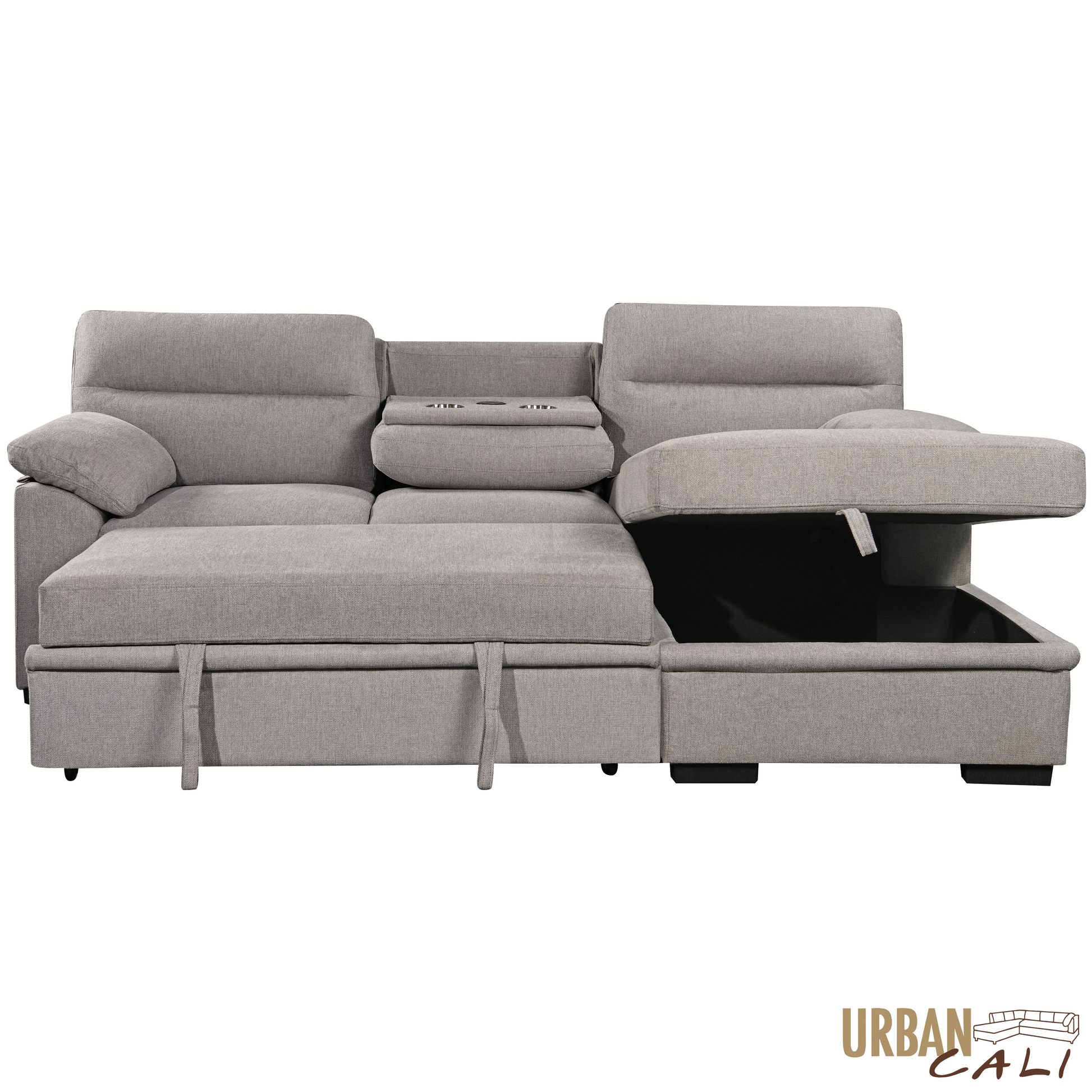 Urban Cali Malibu 94.5" Wide Sleeper Sectional Sofa Bed with Pull Down Tray, Cupholders Wireless Charger and Storage Chaise, image 40