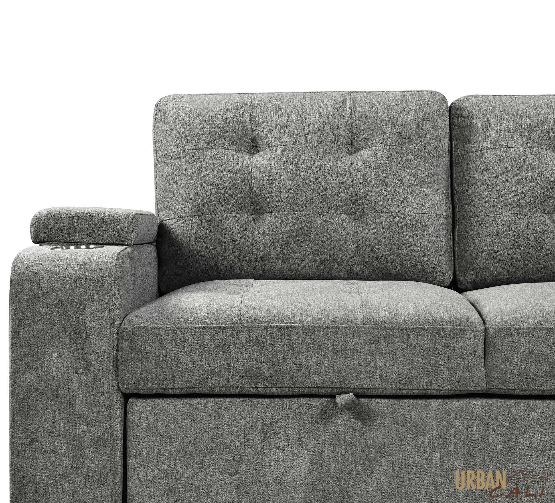 Urban Cali Sectional Avila 98.5" Wide Sleeper Sectional Sofa Bed with Cupholders and Storage Chaise in Ulani Ash