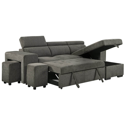 Sonoma 103.5" Wide Sleeper Sectional Sofa Bed with Reversible Storage Chaise and 2 Stools - Available in 2 Colours