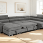 Urban Cali Sectional Burbank 130" Wide Large Sleeper Sectional Sofa Bed with Adjustable Headrests and Storage Chaises in Ulani Ash