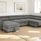 Urban Cali Sectional Burbank 130" Wide Large Sleeper Sectional Sofa Bed with Adjustable Headrests and Storage Chaises in Ulani Ash