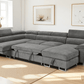 Urban Cali Sectional Burbank 130" Wide Large Sleeper Sectional Sofa Bed with Adjustable Headrests and Storage Chaises in Ulani Ash