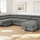 Urban Cali Sectional Burbank 130" Wide Large Sleeper Sectional Sofa Bed with Adjustable Headrests and Storage Chaises in Ulani Ash