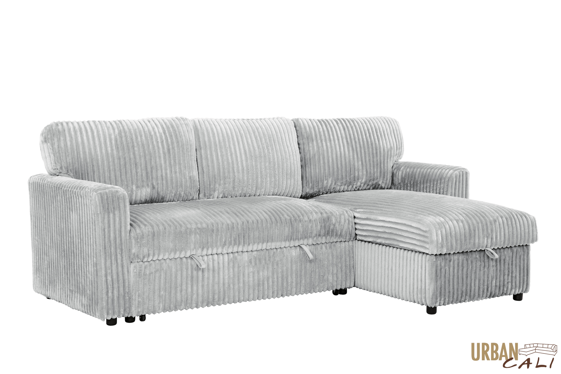 Urban Cali Sectional Calabasas Corduroy Reversible Sleeper Sectional Sofa Bed with Storage Chaise – Available in 2 Colours