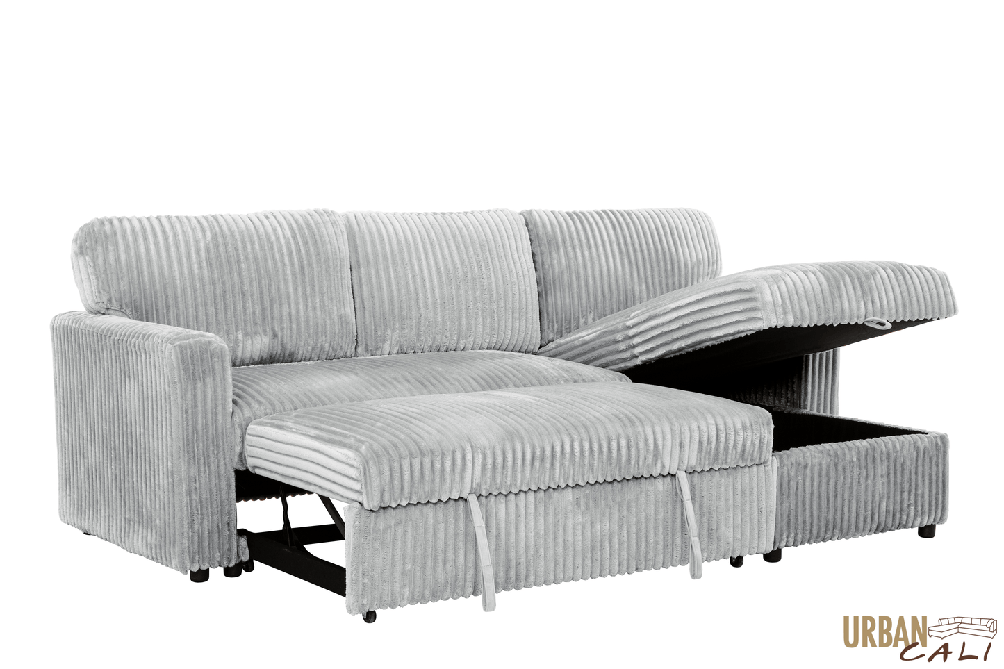 Urban Cali Sectional Calabasas Corduroy Reversible Sleeper Sectional Sofa Bed with Storage Chaise – Available in 2 Colours