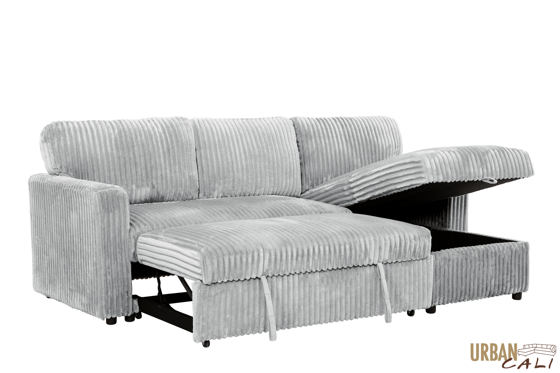 Urban Cali Sectional Calabasas Corduroy Reversible Sleeper Sectional Sofa Bed with Storage Chaise – Available in 2 Colours