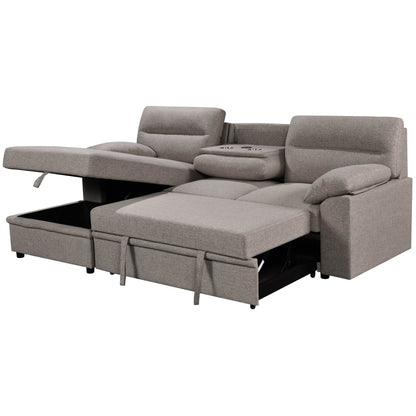 Urban Cali Sectional Left Facing Chaise / Solis Grey Malibu 94.5" Wide Sleeper Sectional Sofa Bed with Pull Down Tray, Cupholders Wireless Charger and Storage Chaise - Available in 2 Colours