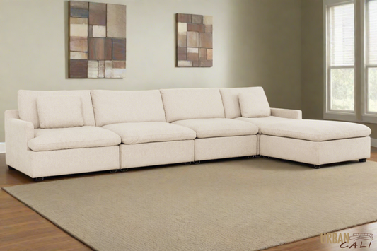 Long Beach Large Modular Sectional Sofa with Ottoman in Axel Beige