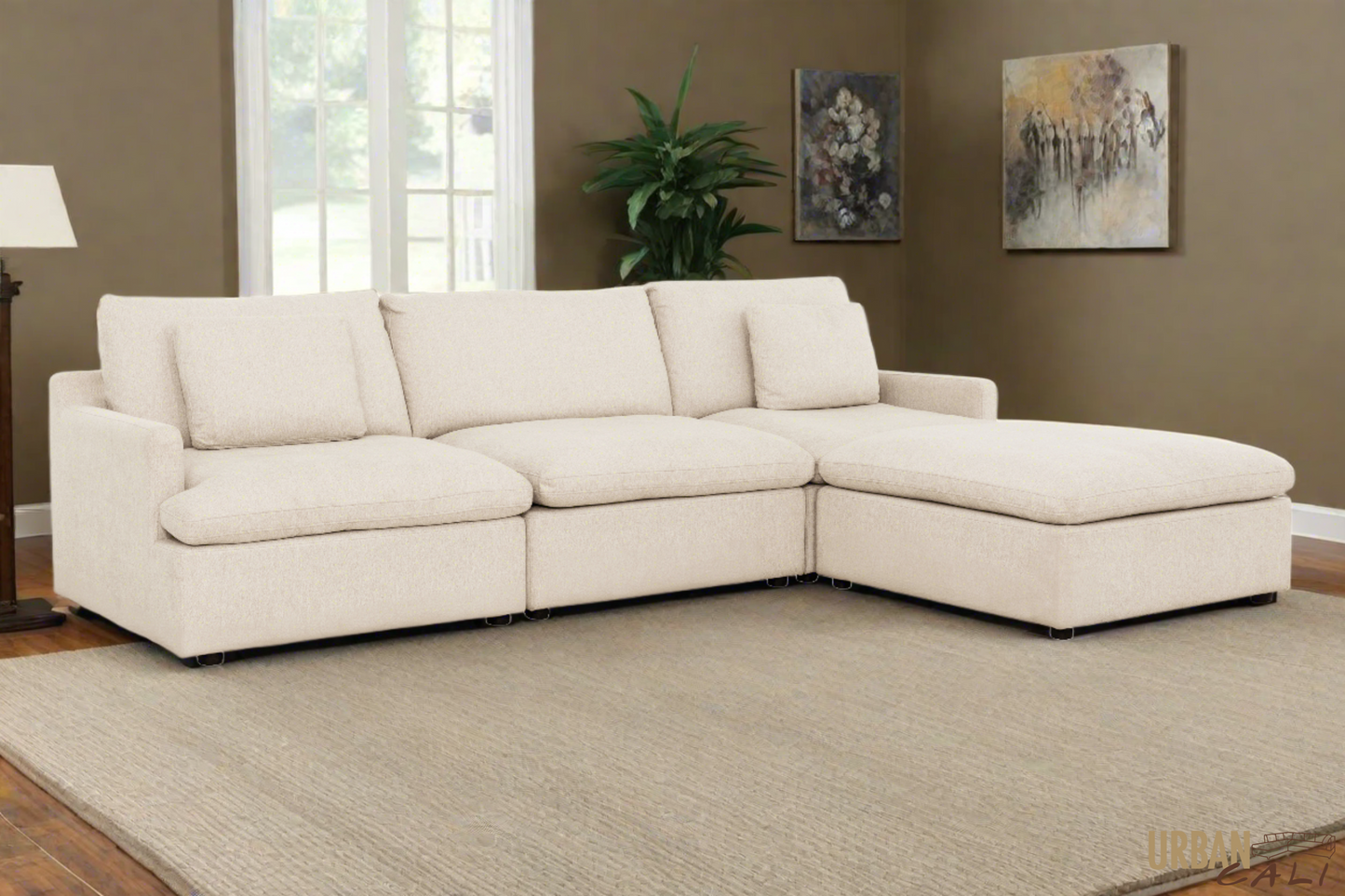 Long Beach Medium Modular Sectional Sofa with Ottoman in Axel Beige