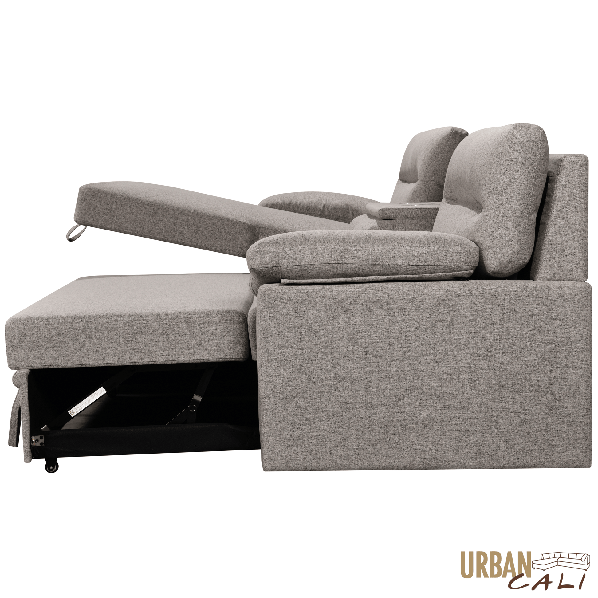 Urban Cali Sectional Malibu 94.5" Wide Sleeper Sectional Sofa Bed with Pull Down Tray, Cupholders Wireless Charger and Storage Chaise - Available in 2 Colours