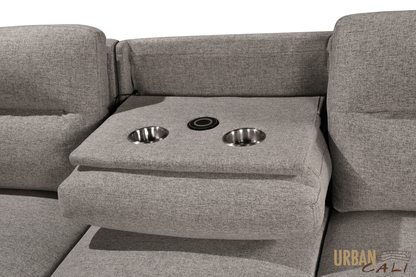 Urban Cali Sectional Malibu 94.5" Wide Sleeper Sectional Sofa Bed with Pull Down Tray, Cupholders Wireless Charger and Storage Chaise - Available in 2 Colours