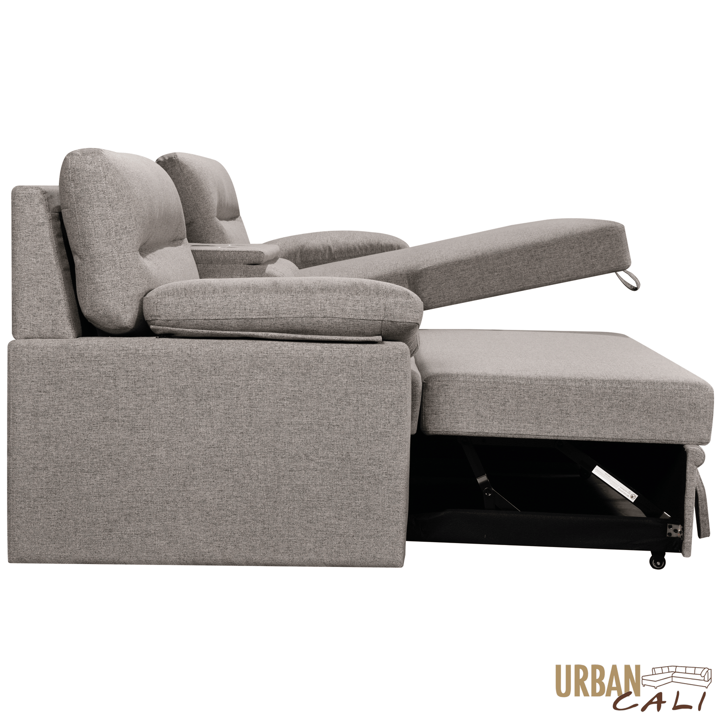 Urban Cali Sectional Malibu 94.5" Wide Sleeper Sectional Sofa Bed with Pull Down Tray, Cupholders Wireless Charger and Storage Chaise - Available in 2 Colours
