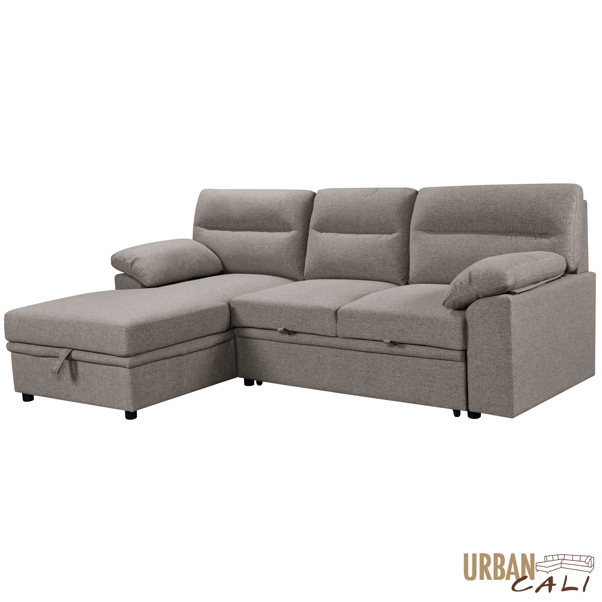 Urban Cali Sectional Malibu 94.5" Wide Sleeper Sectional Sofa Bed with Pull Down Tray, Cupholders Wireless Charger and Storage Chaise - Available in 2 Colours