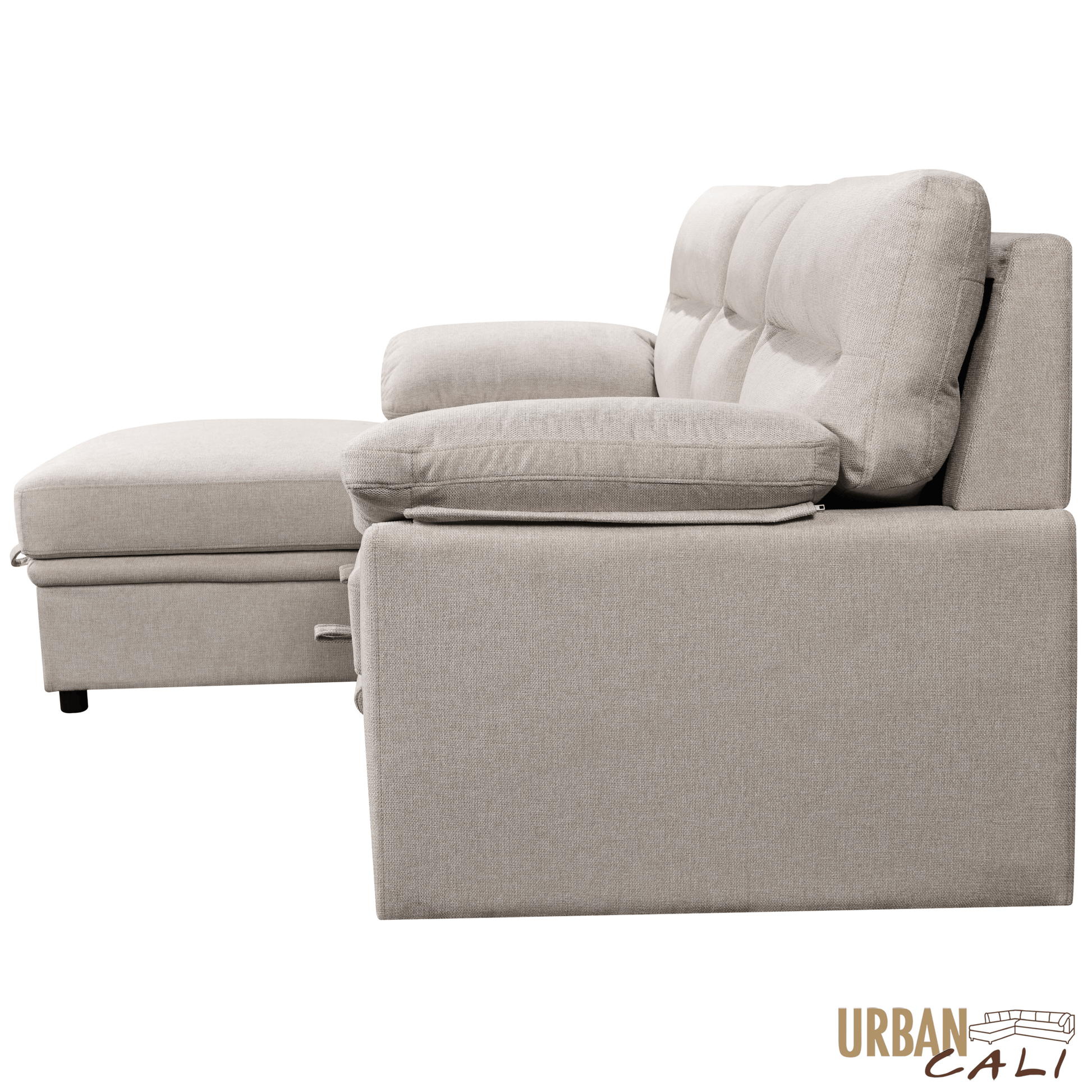 Urban Cali Sectional Malibu 94.5" Wide Sleeper Sectional Sofa Bed with Pull Down Tray, Cupholders Wireless Charger and Storage Chaise - Available in 2 Colours