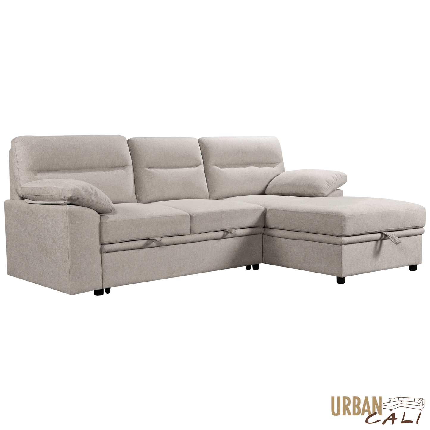 Urban Cali Sectional Malibu 94.5" Wide Sleeper Sectional Sofa Bed with Pull Down Tray, Cupholders Wireless Charger and Storage Chaise - Available in 2 Colours