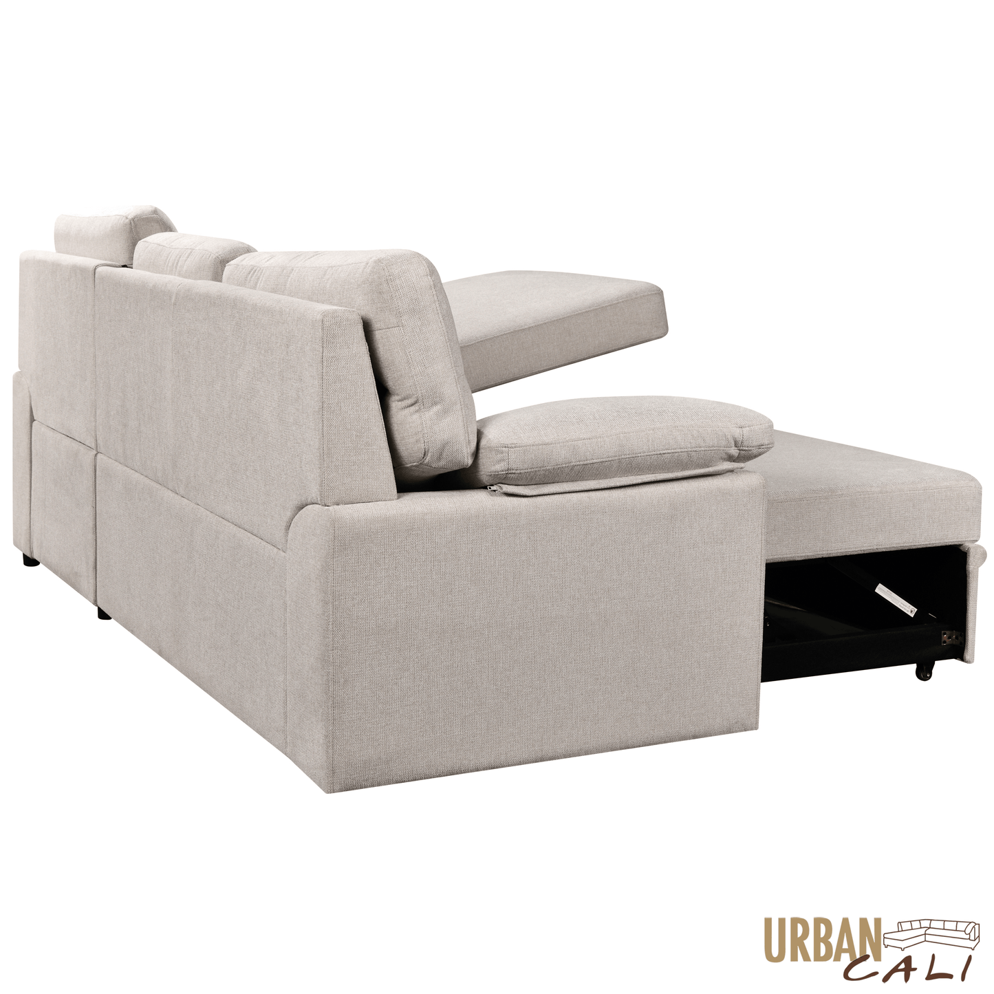Urban Cali Sectional Malibu 94.5" Wide Sleeper Sectional Sofa Bed with Pull Down Tray, Cupholders Wireless Charger and Storage Chaise - Available in 2 Colours