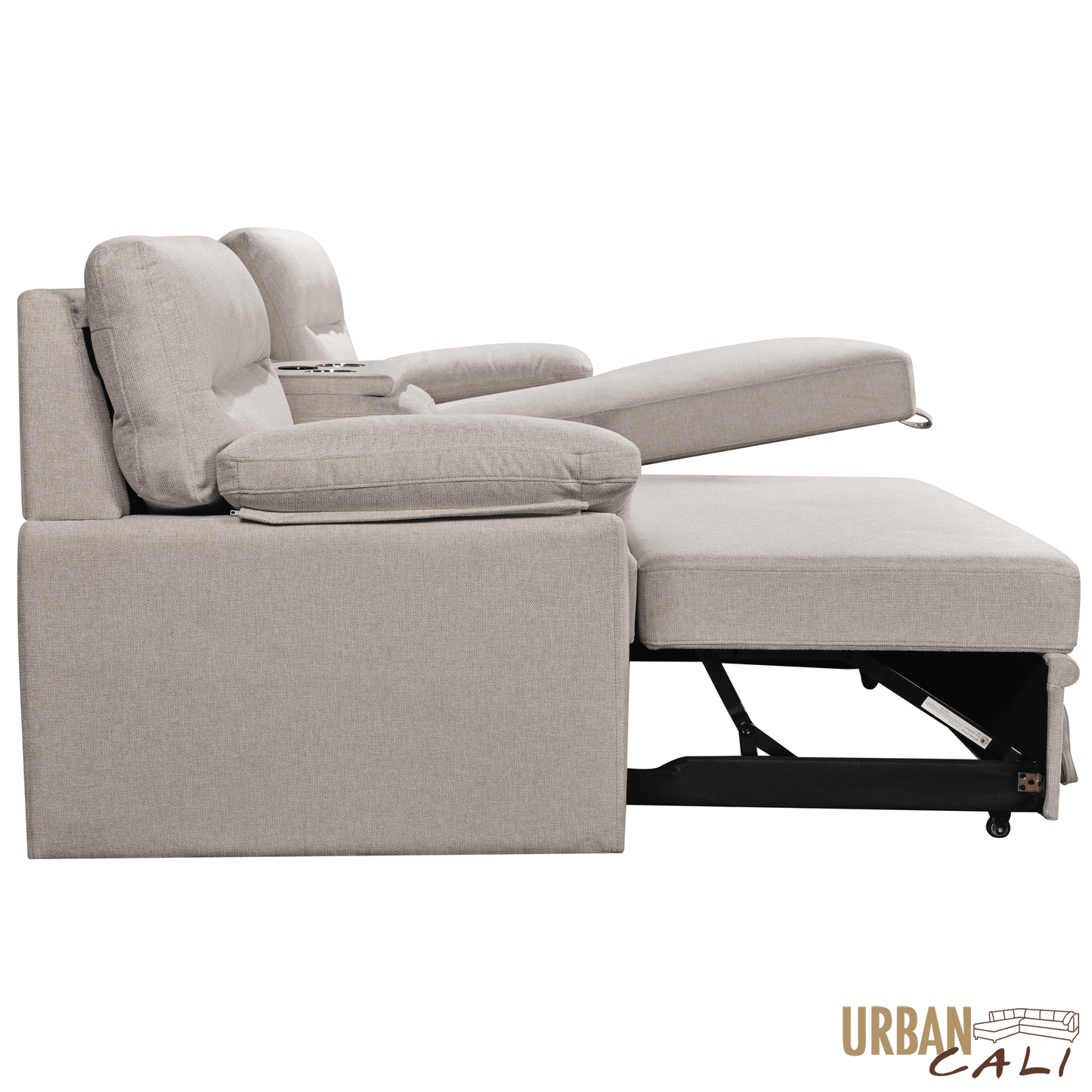 Urban Cali Sectional Malibu 94.5" Wide Sleeper Sectional Sofa Bed with Pull Down Tray, Cupholders Wireless Charger and Storage Chaise - Available in 2 Colours
