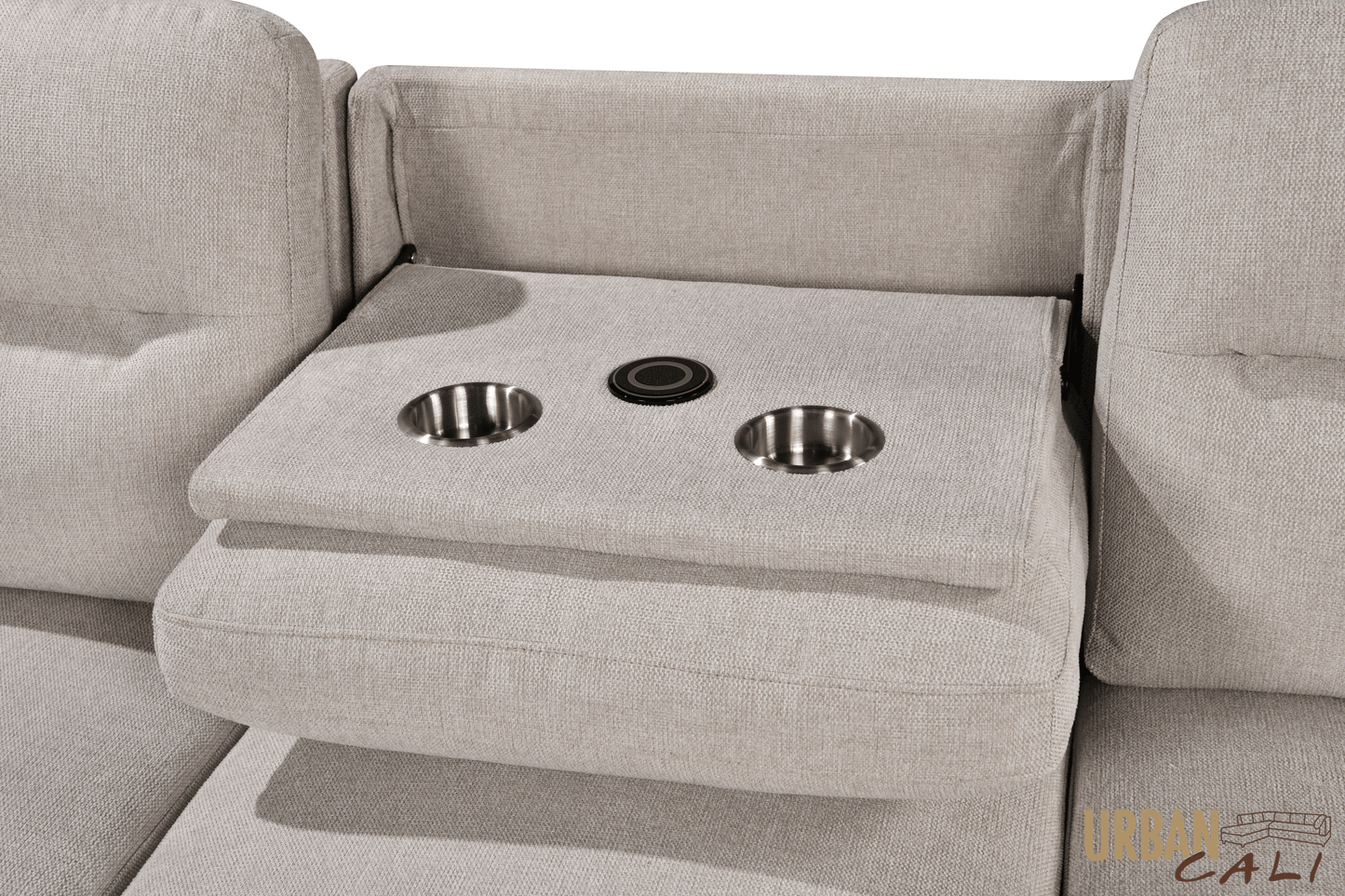 Urban Cali Sectional Malibu 94.5" Wide Sleeper Sectional Sofa Bed with Pull Down Tray, Cupholders Wireless Charger and Storage Chaise - Available in 2 Colours