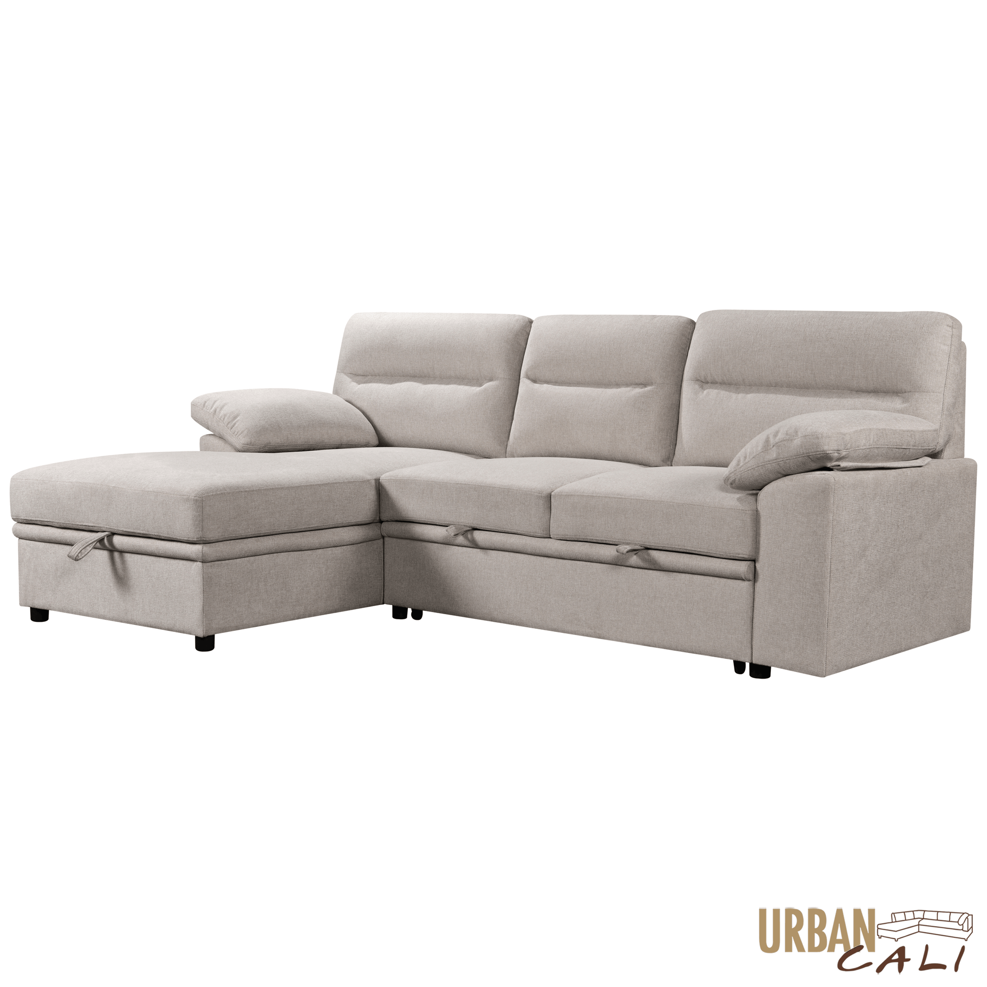 Urban Cali Sectional Malibu 94.5" Wide Sleeper Sectional Sofa Bed with Pull Down Tray, Cupholders Wireless Charger and Storage Chaise - Available in 2 Colours