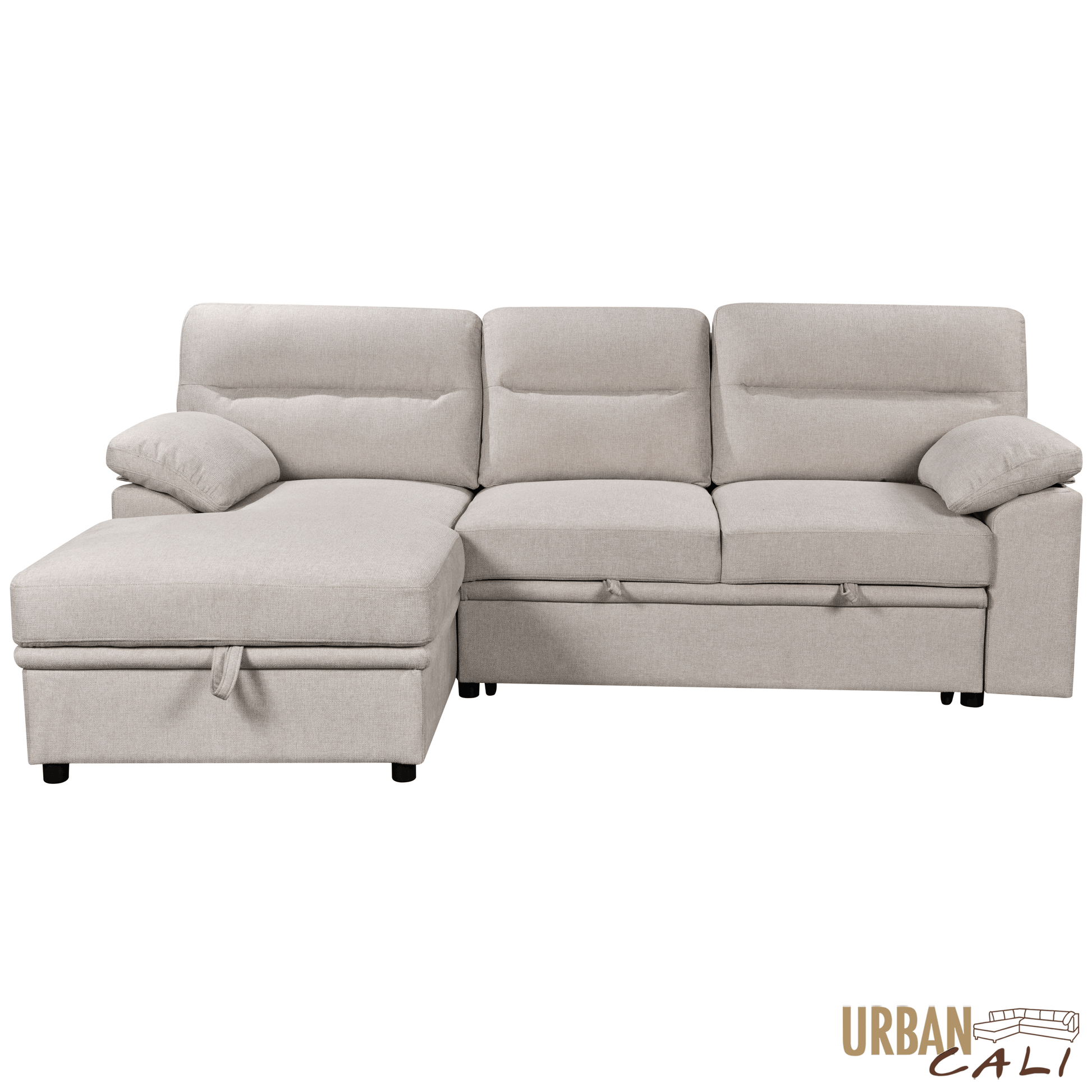 Urban Cali Sectional Malibu 94.5" Wide Sleeper Sectional Sofa Bed with Pull Down Tray, Cupholders Wireless Charger and Storage Chaise - Available in 2 Colours