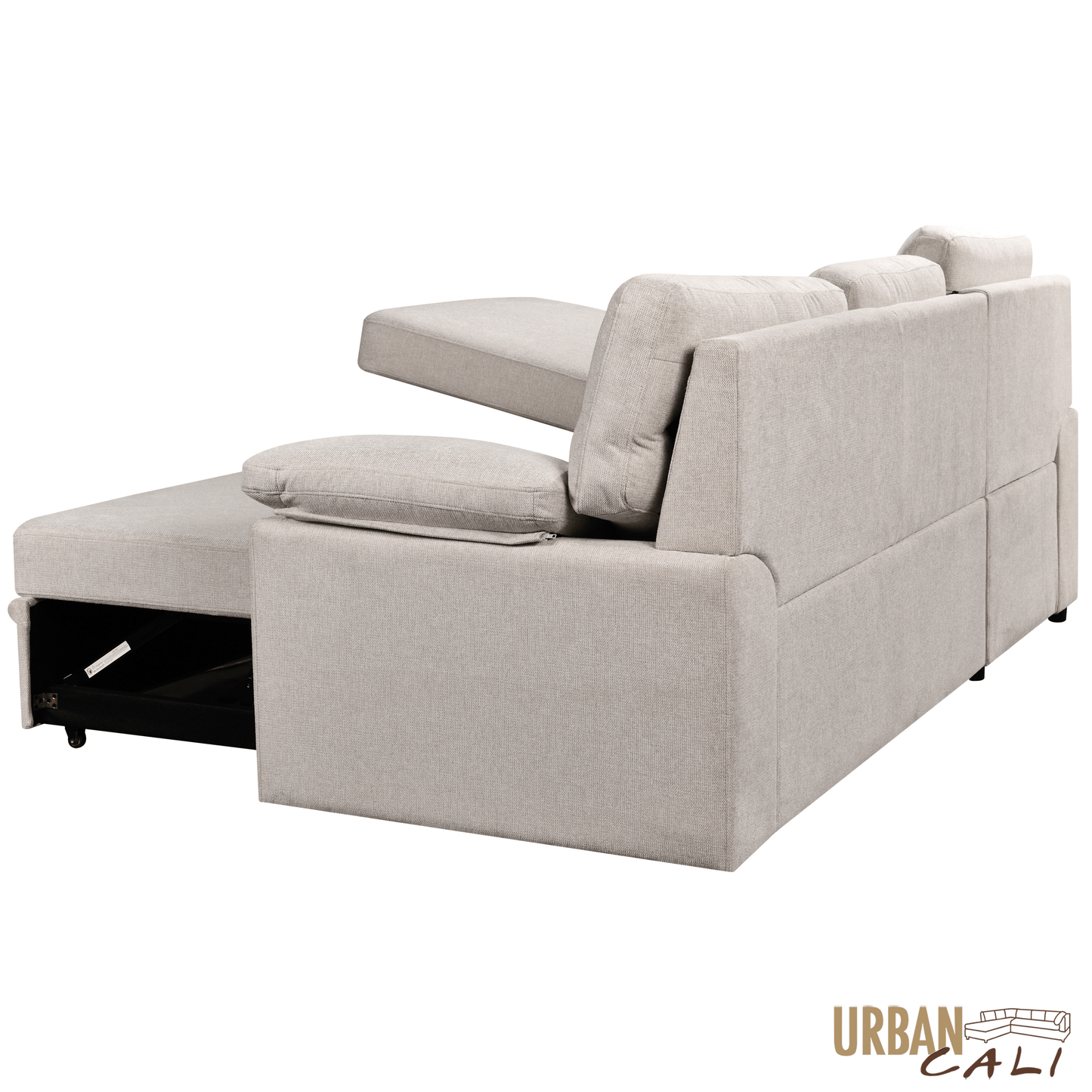 Urban Cali Sectional Malibu 94.5" Wide Sleeper Sectional Sofa Bed with Pull Down Tray, Cupholders Wireless Charger and Storage Chaise - Available in 2 Colours