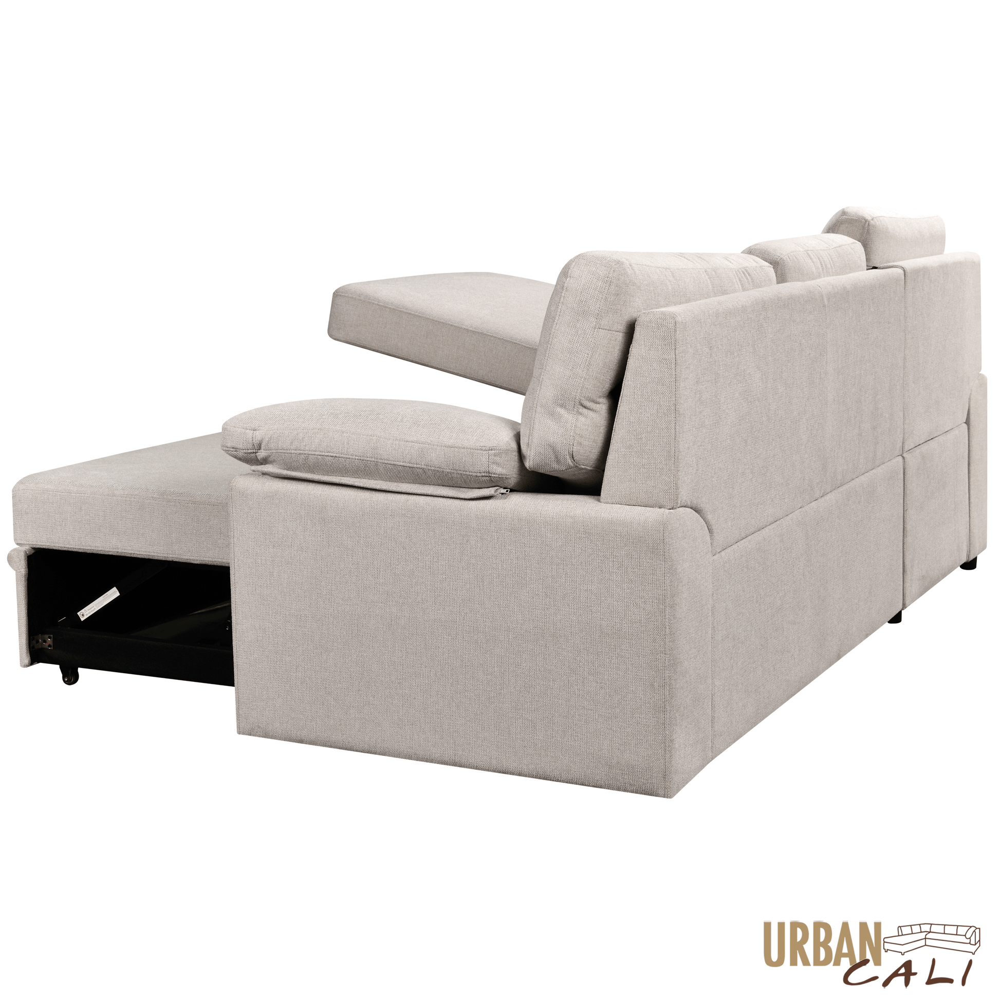 Urban Cali Sectional Malibu 94.5" Wide Sleeper Sectional Sofa Bed with Pull Down Tray, Cupholders Wireless Charger and Storage Chaise - Available in 2 Colours
