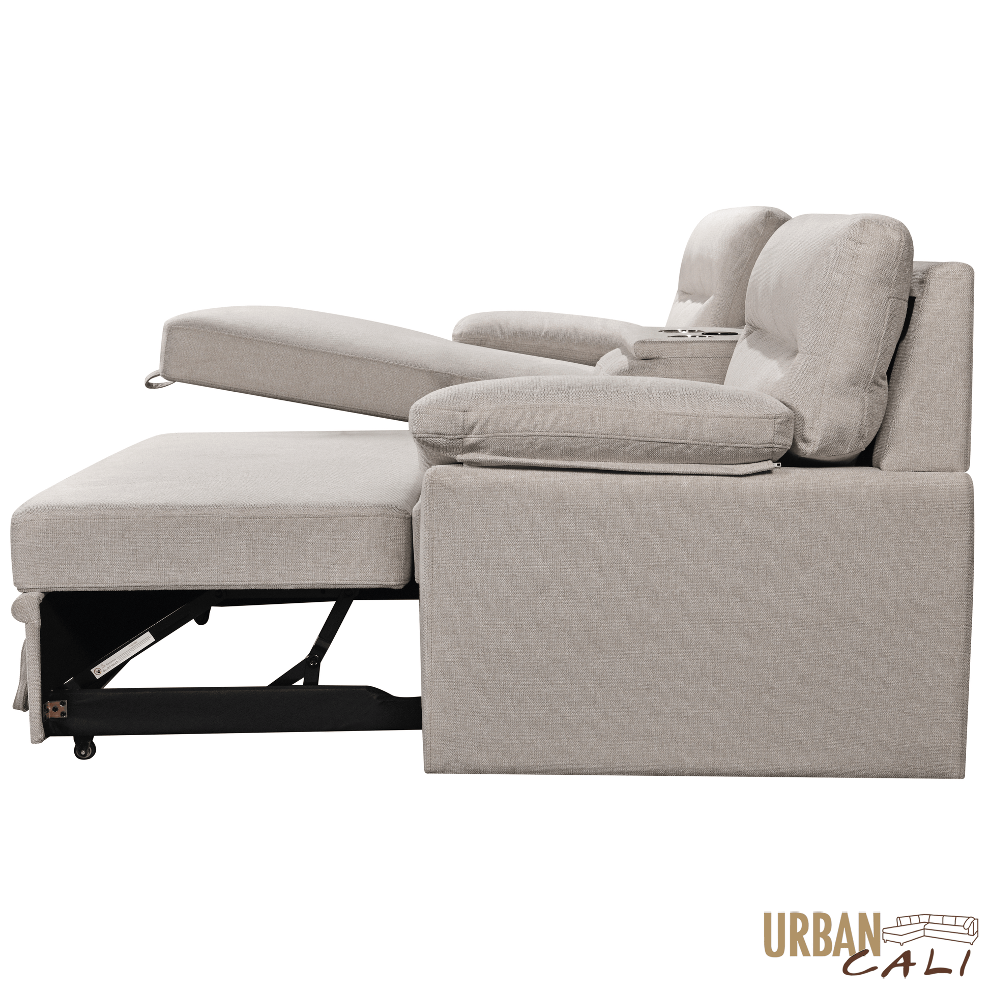 Urban Cali Sectional Malibu 94.5" Wide Sleeper Sectional Sofa Bed with Pull Down Tray, Cupholders Wireless Charger and Storage Chaise - Available in 2 Colours