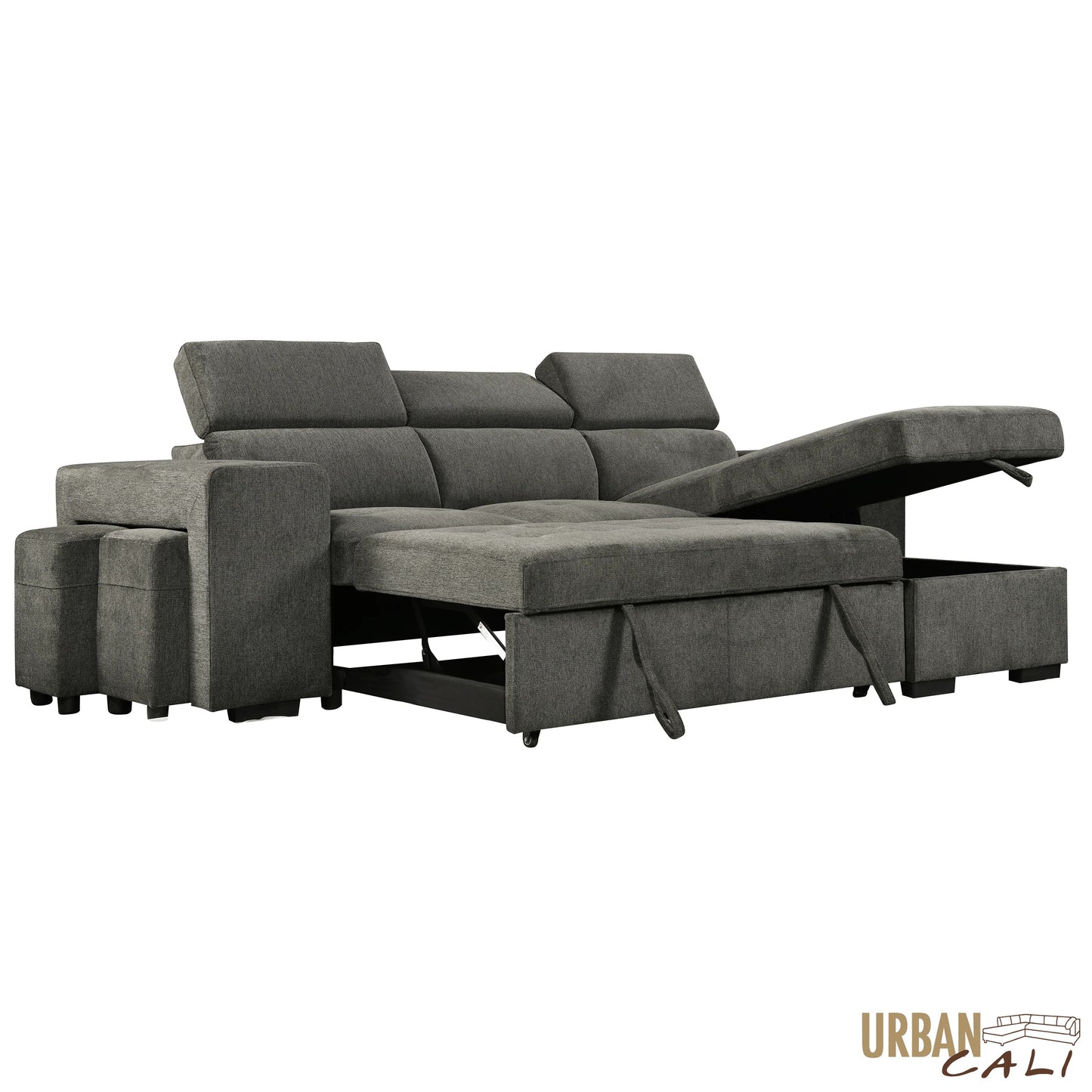 Sonoma 103.5" Wide Sleeper Sectional Sofa Bed with Reversible Storage Chaise and 2 Stools - Available in 2 Colours
