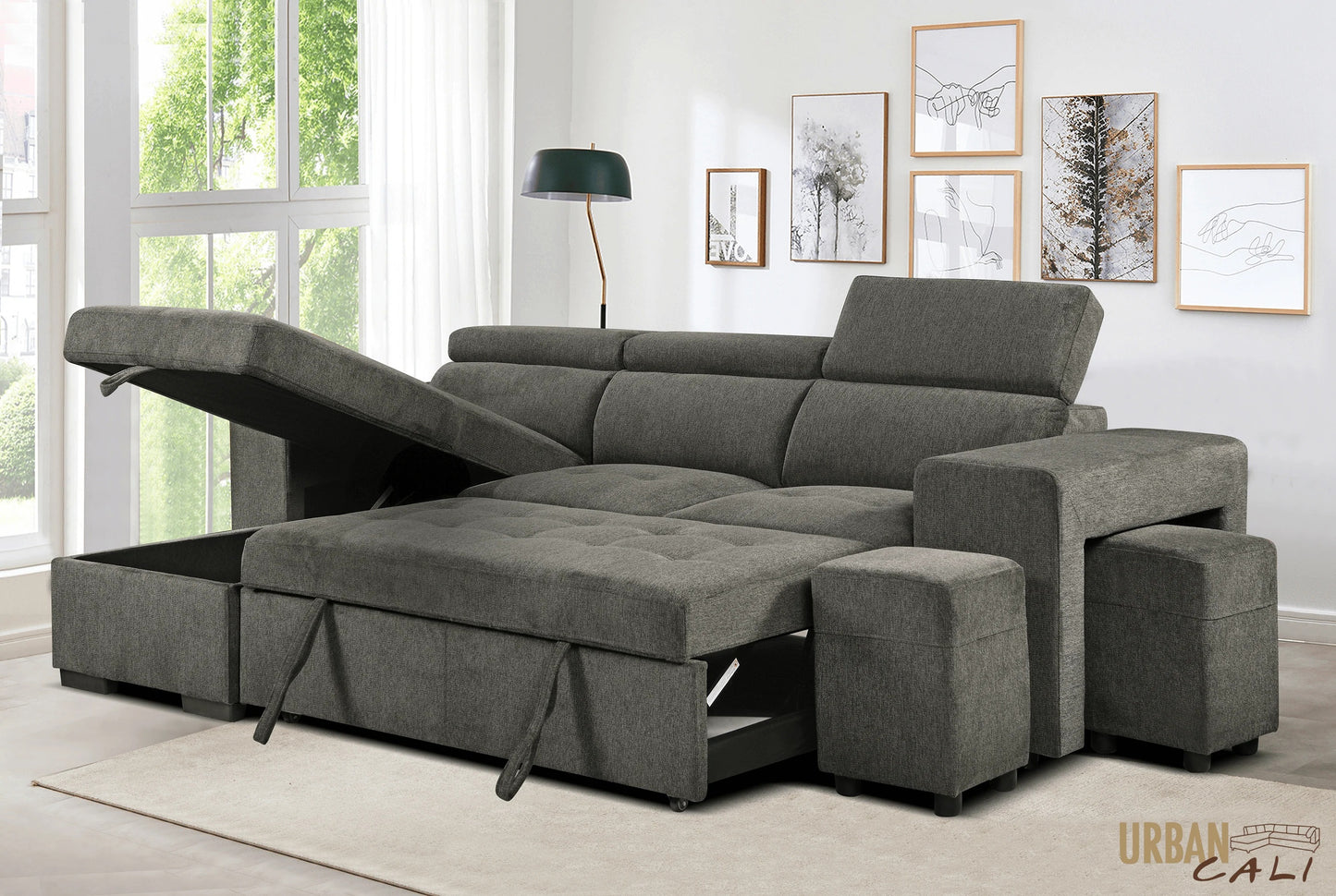 Sonoma 103.5" Wide Sleeper Sectional Sofa Bed with Reversible Storage Chaise and 2 Stools - Available in 2 Colours