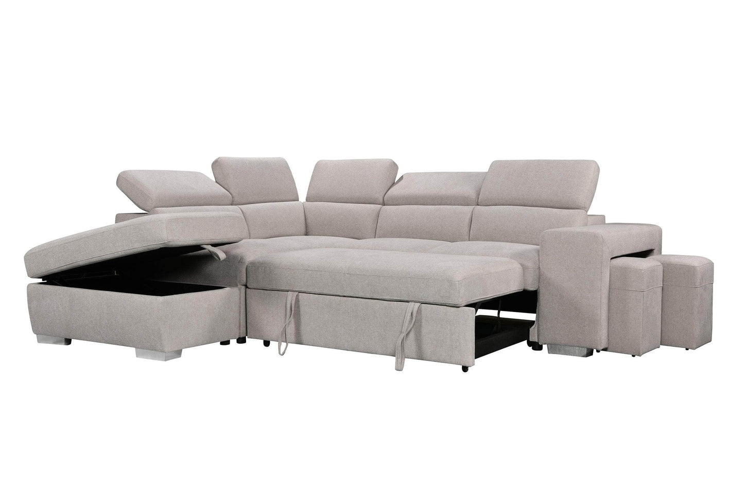 Pasadena Large Sleeper Sectional Sofa Bed with Storage Ottoman and 2 Stools - Available in 3 Colours