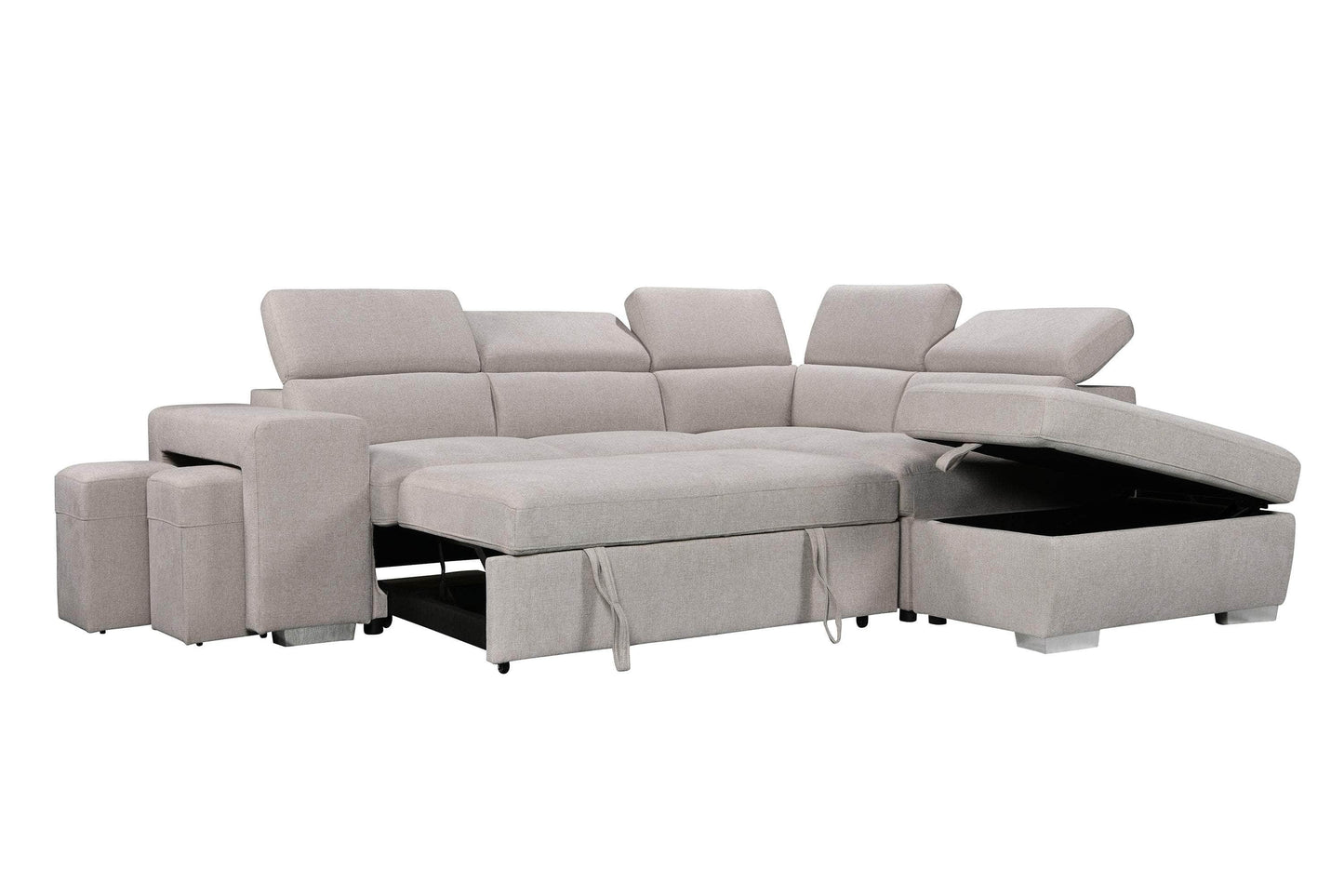 Pasadena Large Sleeper Sectional Sofa Bed with Storage Ottoman and 2 Stools - Available in 3 Colours