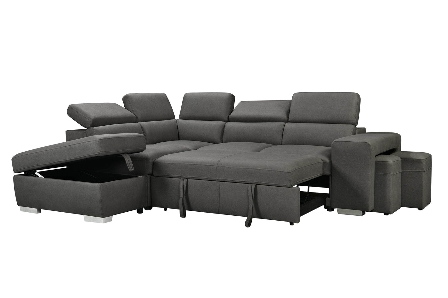 Pasadena Large Sleeper Sectional Sofa Bed with Storage Ottoman and 2 Stools - Available in 3 Colours