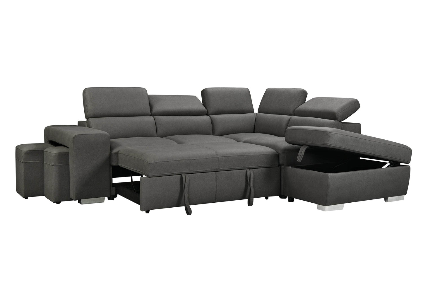 Pasadena Large Sleeper Sectional Sofa Bed with Storage Ottoman and 2 Stools - Available in 3 Colours