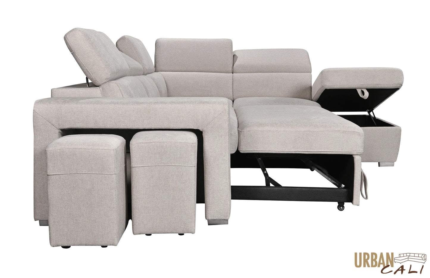 Pasadena Large Sleeper Sectional Sofa Bed with Storage Ottoman and 2 Stools - Available in 3 Colours