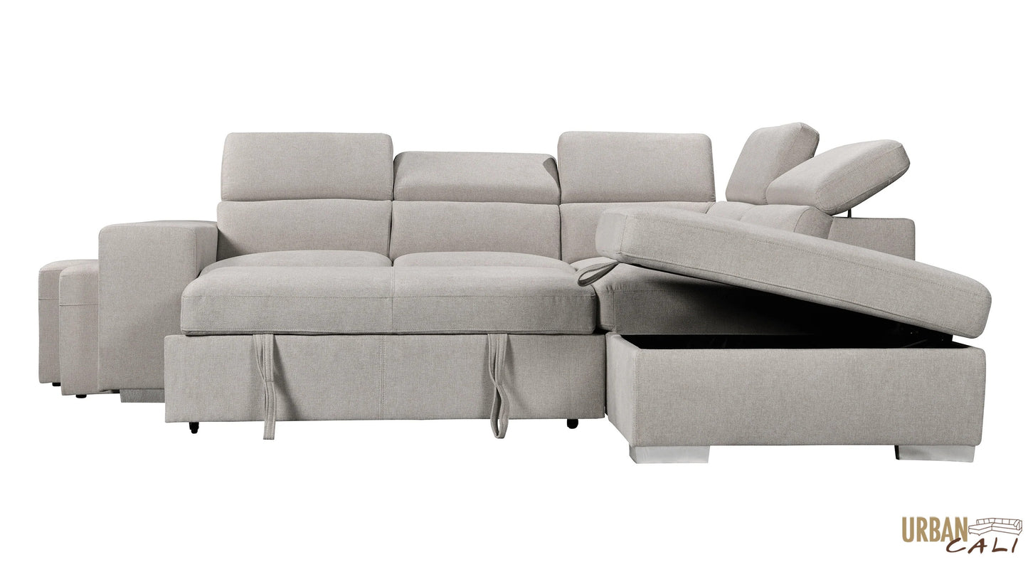 Pasadena Large Sleeper Sectional Sofa Bed with Storage Ottoman and 2 Stools - Available in 3 Colours